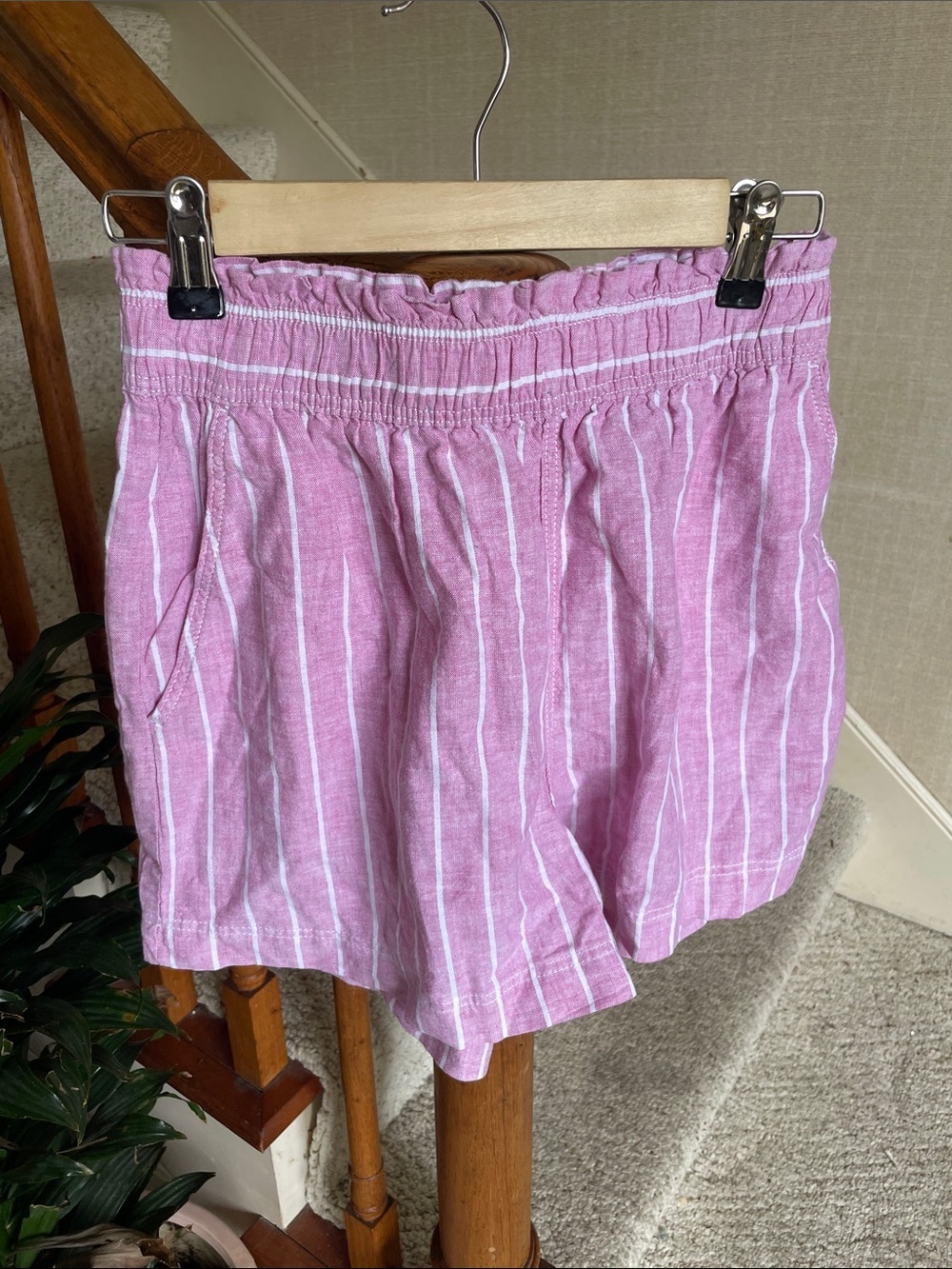 H&M Pink and White Striped Linen-Blend Shorts